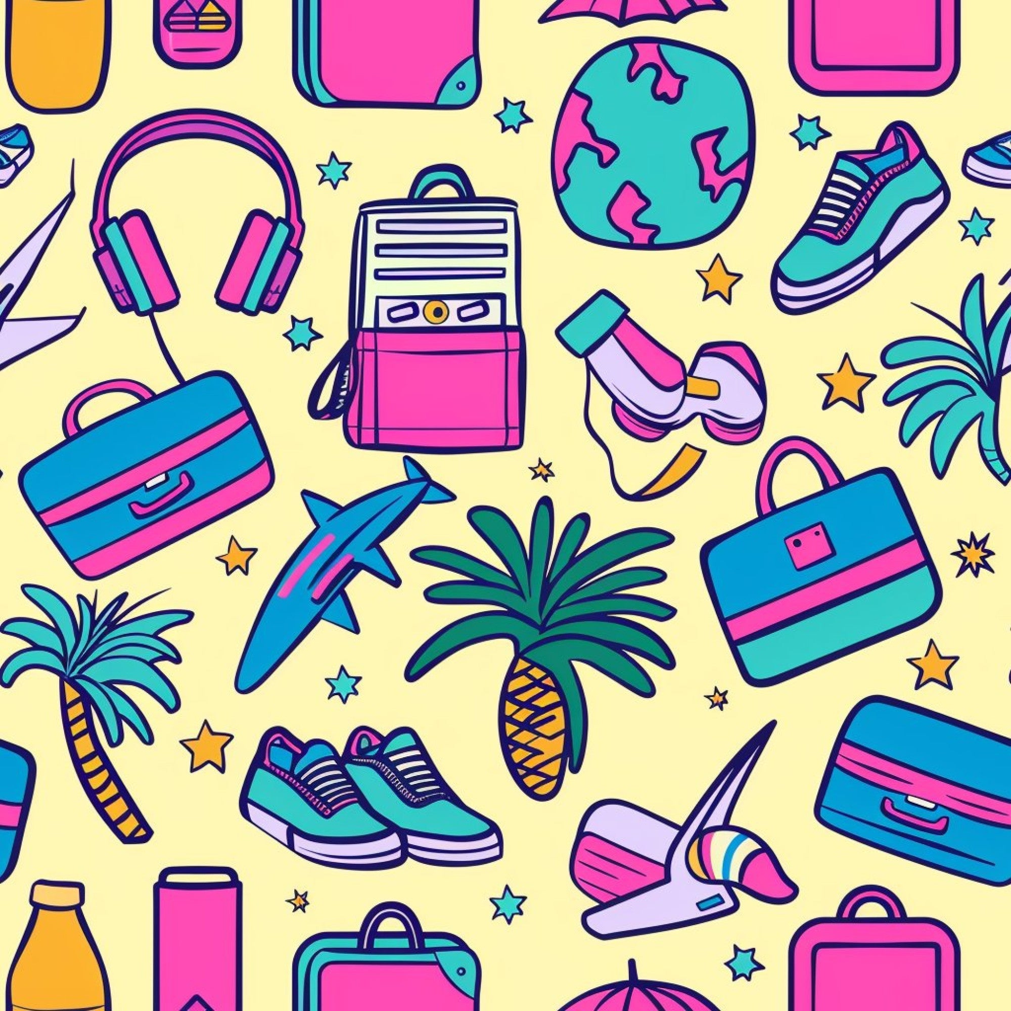 90s Travel Adventure Pattern 2 Minky Fabric
