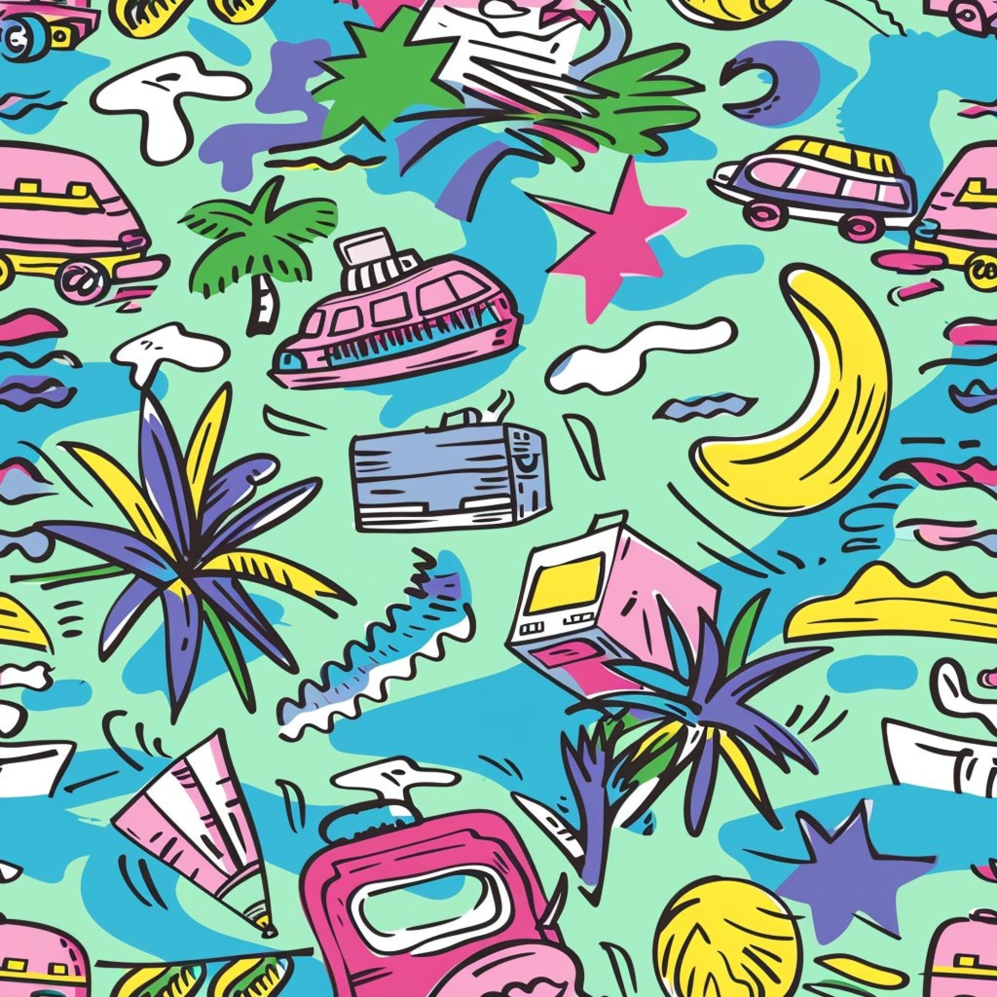 90s Travel Adventure Pattern 6 Minky Fabric