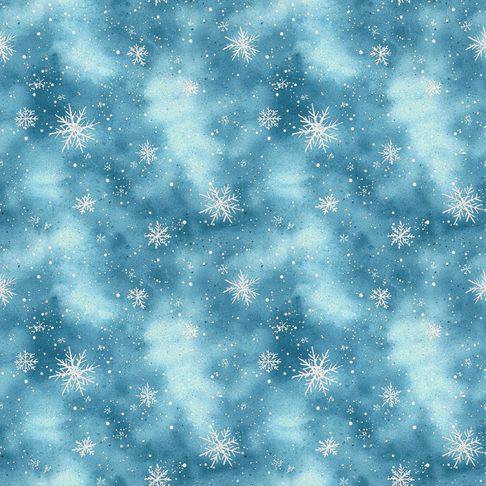blue, light blue, white, snowflakes, winter pattern, snowy sky, frost, scattered snowflakes, delicate snowflakes, christmas fabric,, fabric panel, winter theme, holiday fabric, celestial blue, icy blue, snow crystals, winter wonderland, seasonal fabric, repeating pattern