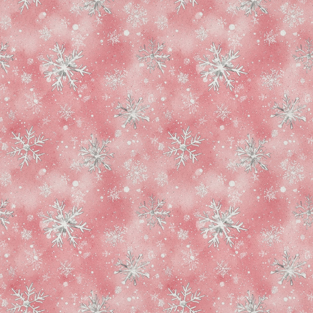 pink background, coral pink, dusty rose, white snowflakes, silver snowflakes, winter pattern, christmas fabric, snowflake design, frosted snowflakes,, fabric panel, seasonal fabric, holiday pattern, delicate snowflakes, winter wonderland, soft pink, crystalline snowflakes, repeating pattern, festive fabric, cotton fabric