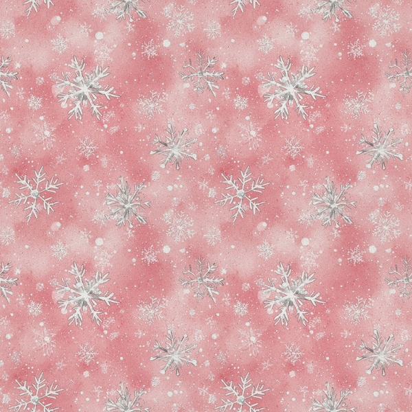 pink background, coral pink, dusty rose, white snowflakes, silver snowflakes, winter pattern, christmas fabric, snowflake design, frosted snowflakes,, fabric panel, seasonal fabric, holiday pattern, delicate snowflakes, winter wonderland, soft pink, crystalline snowflakes, repeating pattern, festive fabric, cotton fabric