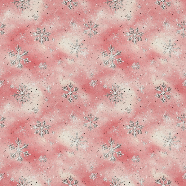 pink background, coral tones, snowflakes, winter pattern, frosted design, watercolor effect,, fabric panel, christmas theme, holiday motif, repeating pattern, soft pastels, crystalline snowflakes, winter wonderland, delicate details, seamless design, festive fabric, seasonal print, gentle hues, whimsical snowflakes