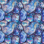 abalone shells, iridescent blue, purple hues, turquoise, pearl shimmer, ocean theme, seashell pattern, marine life, lustrous surface,, fabric panel, seamless repeat, nautical design, underwater motif, holographic effect, jewel tones, natural texture, coastal inspired, sea treasures, mother of pearl