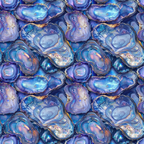 abalone shells, iridescent blue, purple hues, turquoise tones, pearl white, metallic gold, seamless pattern, ocean theme, marine life, shell texture, lustrous surface,, fabric panel, natural forms, organic shapes, shimmery finish, sea creatures, coastal design, repeating motif, jewel tones