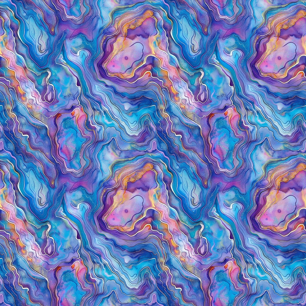 abalone shells, iridescent patterns, swirling designs, purple hues, blue tones, pink accents, turquoise colors, orange highlights, marbled effect, fluid patterns, organic shapes,, fabric panel, psychedelic style, ocean inspired, seashell motifs, flowing lines, vibrant colors, abstract design, pearlescent finish
