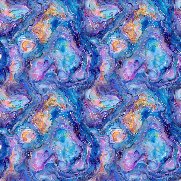 abalone shells, iridescent pattern, blue tones, purple hues, pink accents, orange highlights, flowing lines, organic shapes, marbled effect, sea creatures, ocean inspired, swirling design, translucent appearance, nautical theme,, fabric panel, watercolor style, abstract pattern, pearlescent finish, marine life