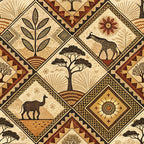 african inspired, mud cloth, geometric patterns, diamond shapes, giraffe, acacia trees, botanical motifs, earth tones, beige, brown, terracotta, tribal designs, safari animals,, fabric panel, line art, ethnic patterns, nature scenes, warm colors, decorative borders