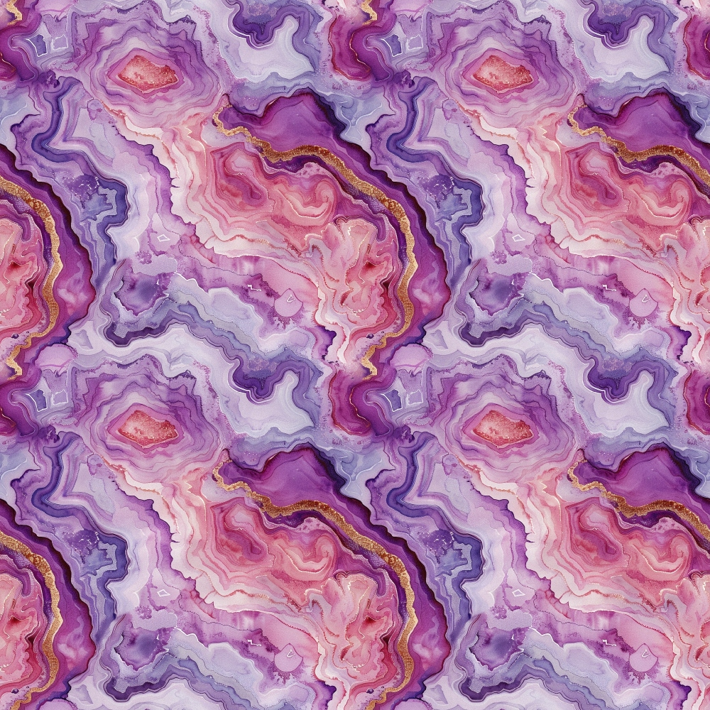 purple, lavender, magenta, pink, coral, gold accents, agate pattern, geode design, mineral formation, crystalline structure, flowing layers, organic shapes, natural stone,, fabric panel, geological inspired, luxury aesthetic, marble effect, contemporary design, gemstone motif