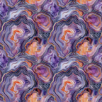 purple, lavender, orange, coral, gray, agate slices, geode pattern, mineral design, concentric rings, crystalline structure, geological formation, natural stone, druzy texture, marbled effect, organic shapes,, fabric panel, gemstone motif, earthy tones, flowing lines