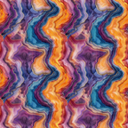 agate pattern, geode slices, mineral formations, wavy bands, flowing layers, purple tones, orange hues, blue accents, pink shades, golden highlights, abstract swirls, natural stone, crystalline structure, organic curves,, fabric panel, earthy palette, geological design, seamless repeat, vibrant colors
