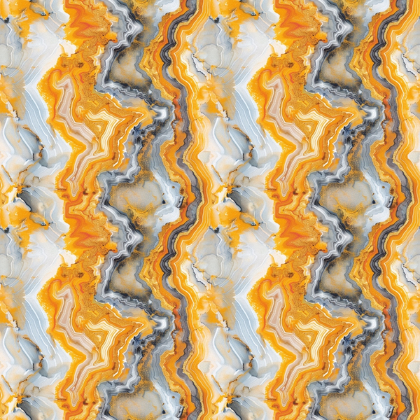 agate, gemstone pattern, orange, yellow, gray, white, swirled bands, flowing lines, natural stone texture, mineral formations, geological design,, fabric panel, marbled effect, layered striations, earth tones, organic shapes, wavy patterns, crystalline structure, contemporary style