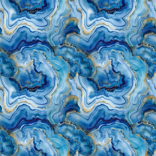 agate pattern, blue gemstones, navy blue, light blue, white, gold accents, geode slices, mineral formations, swirling bands, organic shapes, natural stone, crystalline structures, flowing lines, luxurious, elegant,, fabric panel, geological, marbled effect, concentric rings