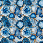 agate pattern, gemstone design, blue tones, navy blue, light blue, white, gold accents, geode slices, mineral pattern, crystalline structure, concentric rings, natural stone,, fabric panel, organic shapes, luxurious, elegant, sophisticated, geological inspired, seamless repeat