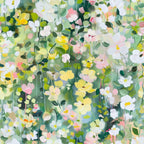 meadow flowers, floral pattern, white flowers, yellow blooms, pink blossoms, green leaves, sage green, soft pastels, watercolor style, botanical design, spring flowers, garden blooms,, fabric panel, delicate florals, nature inspired, cottagecore aesthetic, wildflower meadow, layered petals, organic shapes