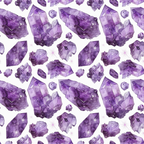 purple, amethyst, lavender, violet, gemstones, crystals, minerals, geometric shapes, sparkles, stars, watercolor style, repeating pattern,, fabric panel, mystical, spiritual, nature inspired, scattered design, faceted gems, bohemian