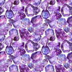 purple, amethyst, lavender, violet, gemstones, crystals, minerals, geometric, faceted, watercolor style,, fabric panel, repeating pattern, precious stones, jewel tones, mystical, bohemian, natural elements, artistic rendering