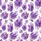 purple, lavender, violet, amethyst, gemstones, crystals, minerals, watercolor style, repeating pattern,, fabric panel, geometric shapes, mystical, spiritual, bohemian, artistic, seamless design, crystalline, faceted gems, scattered dots