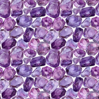 purple, amethyst, lavender, violet, gemstones, crystals, geometric, faceted gems, mineral pattern,, fabric panel, repeating pattern, precious stones, jewel tones, watercolor style, crystalline, hexagonal shapes, luxurious, sparkling effect