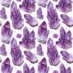purple, amethyst, lavender, violet, plum, gemstones, crystals, minerals, geodes, crystal clusters, watercolor style, mystical, spiritual, geometric shapes, natural formations,, fabric panel, repeating pattern, bohemian, metaphysical