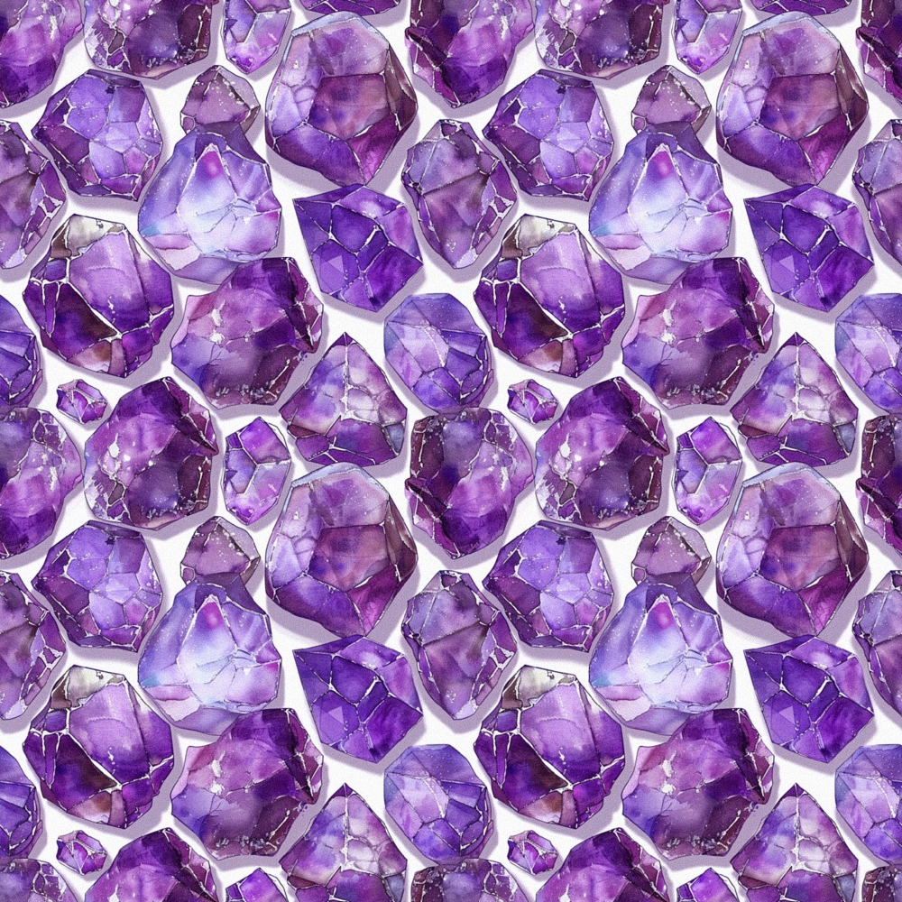 purple, amethyst, gemstones, crystals, minerals, lavender, violet, deep purple, light purple, geometric shapes, natural stones, rock formations,, fabric panel, repeating pattern, geology inspired, mystical, spiritual, healing stones, precious gems