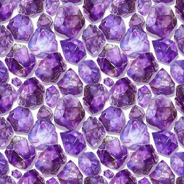 purple, amethyst, gemstones, crystals, minerals, lavender, violet, deep purple, light purple, geometric shapes, natural stones, rock formations,, fabric panel, repeating pattern, geology inspired, mystical, spiritual, healing stones, precious gems