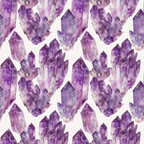 purple, lavender, amethyst, violet, lilac, gemstone clusters, crystal formations, mineral pattern, watercolor style, translucent crystals, geometric shapes, repeating motif,, fabric panel, mystical, spiritual, healing stones, natural minerals, jewel tones, prismatic effect