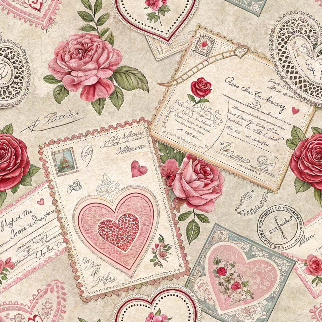 Antique Valentine Postcards Pattern 10 Minky Fabric