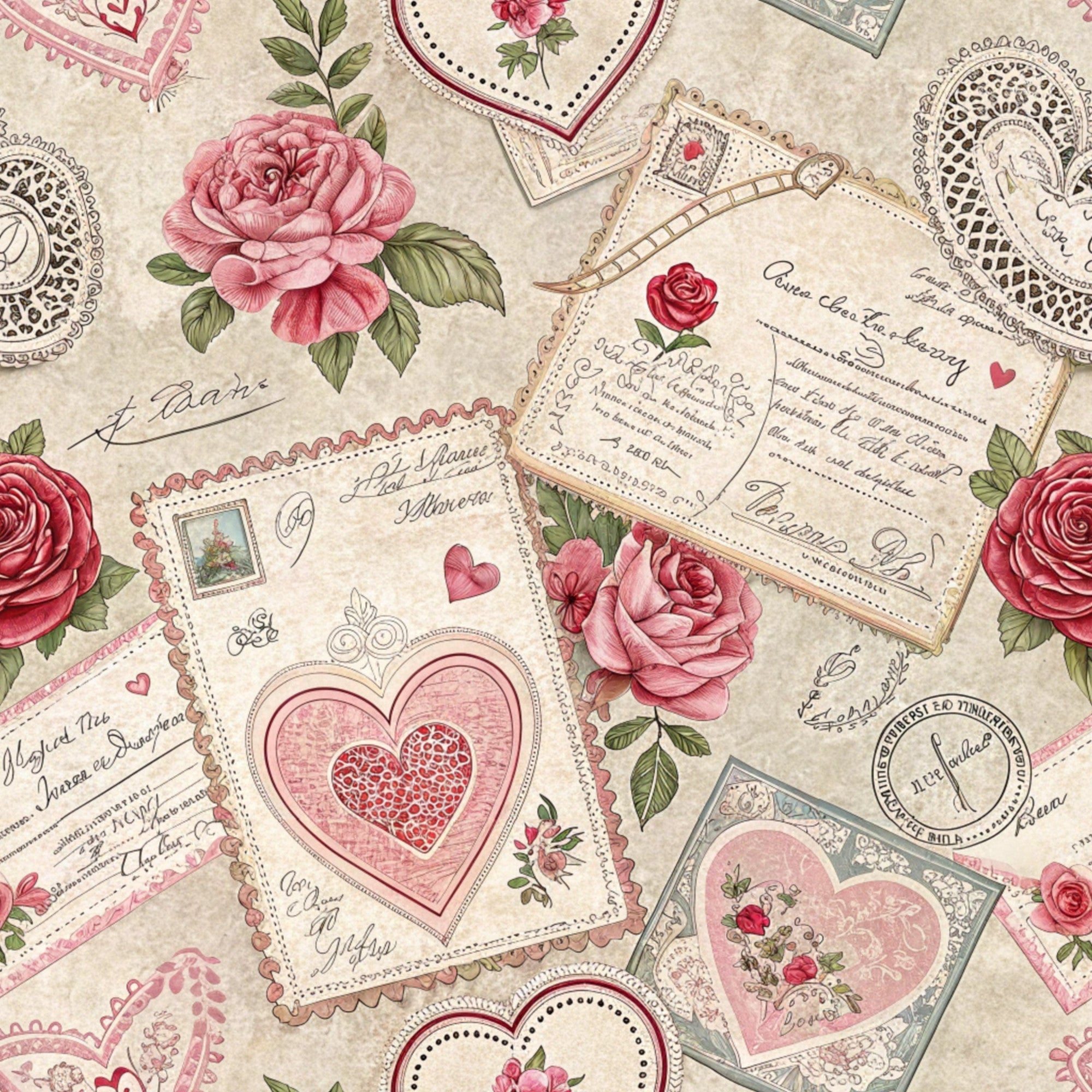 Antique Valentine Postcards Pattern 10 Minky Fabric