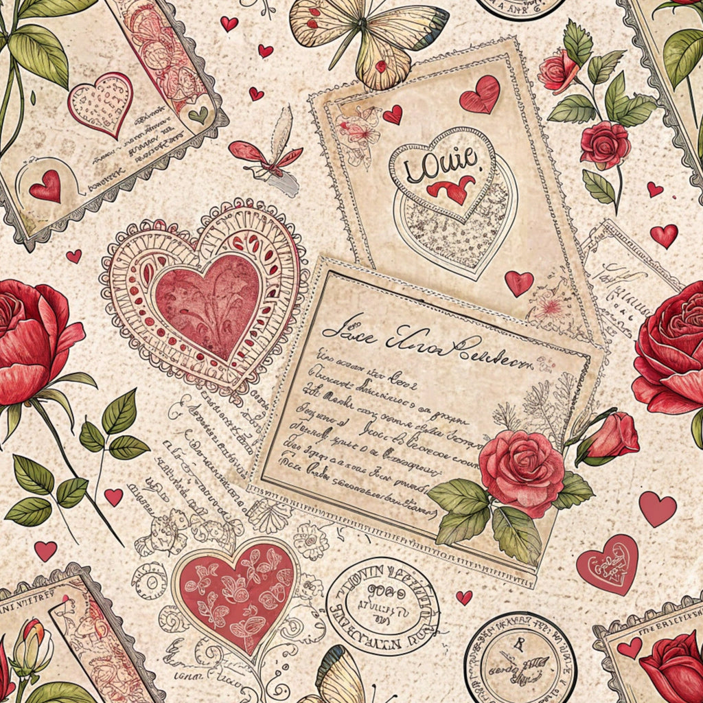 Antique Valentine Postcards Pattern 1 Minky Fabric