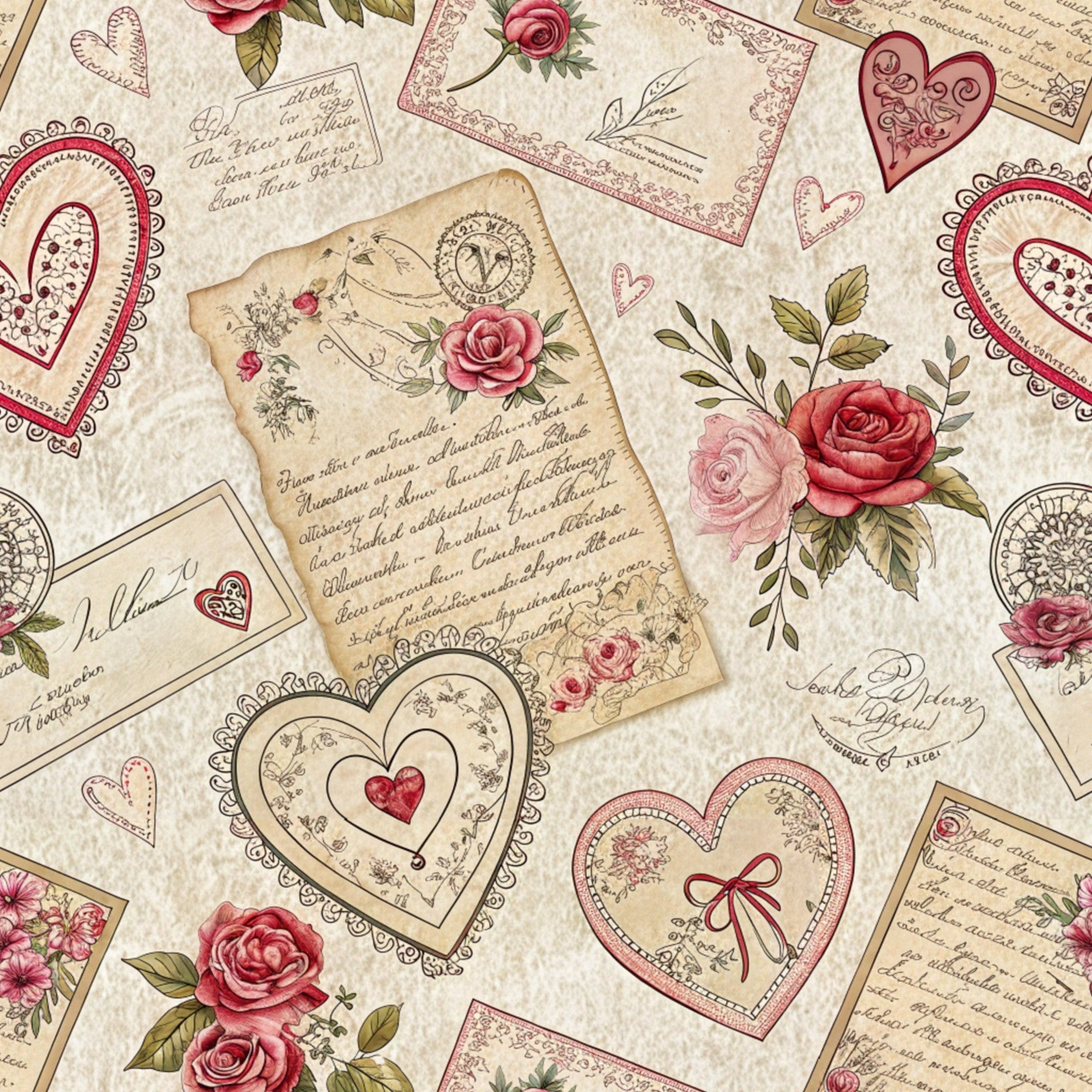 Antique Valentine Postcards Pattern 4 Minky Fabric