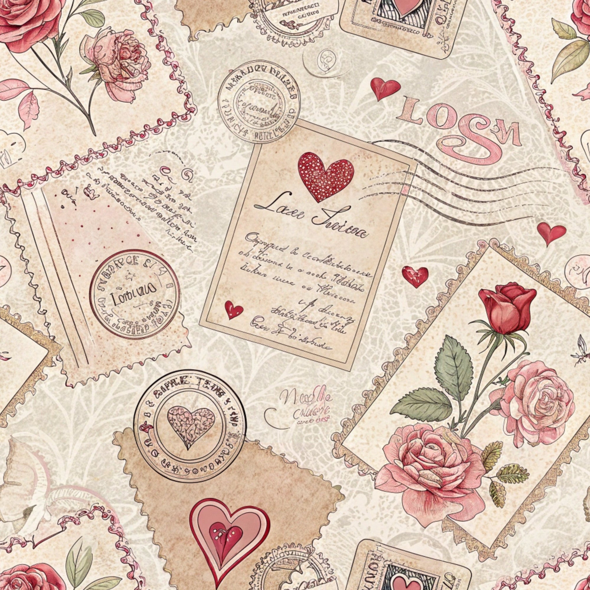 Antique Valentine Postcards Pattern 6 Minky Fabric
