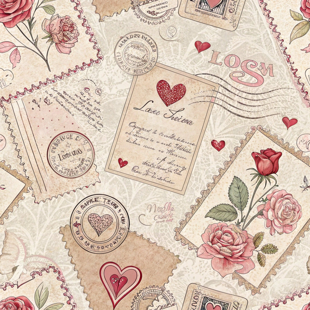 Antique Valentine Postcards Pattern 6 Minky Fabric