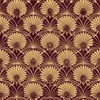 burgundy, gold, cream, art deco, floral pattern, stylized flowers, geometric design, repeating motif, vintage style,, fabric panel, elegant, sophisticated, retro, daisy flowers, ornamental, decorative pattern, rich colors, luxurious