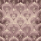 mauve, dusty rose, cream, beige, art deco, fan pattern, floral motifs, geometric design, vintage style, repeating pattern,, fabric panel, ornamental, stylized flowers, peacock feathers, shell design, decorative elements, muted tones, elegant pattern, retro aesthetic