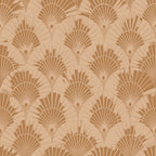 art deco, geometric pattern, fan motif, peacock feathers, radiating design, golden brown, tan, beige, caramel, warm tones, repeating pattern, vintage style, 1920s inspired, scalloped shapes,, fabric panel, sunburst design, elegant motif, retro pattern