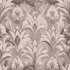 taupe, beige, mauve, art deco, floral pattern, stylized flowers, botanical motifs, vintage design, ornate leaves, damask style,, fabric panel, neutral tones, geometric florals, repeating pattern, sophisticated design, decorative elements, textile art, muted colors, elegant motifs