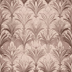 mauve, dusty rose, taupe, sepia tones, art deco, feather motif, plume pattern, botanical design, elegant curves, vintage style, repeating pattern, ornate flourishes, decorative foliage,, fabric panel, sophisticated palette, flowing lines, luxurious texture, neutral colors, stylized leaves