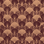 burgundy, peach, gold, art deco, fan motifs, scalloped patterns, geometric florals, vintage style, repeating design, elegant motifs,, fabric panel, 1920s inspired, luxurious pattern, ornate details, stylized flowers, decorative fans, rich colors, sophisticated design