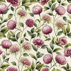 burgundy, mauve, pink, green, cream, globe amaranth, floral pattern, botanical design, art nouveau, vintage style, repeating motif, leaves, stems,, fabric panel, romantic mood, nature inspired, delicate florals, soft palette, organic shapes