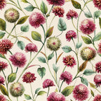 burgundy, mauve, sage green, cream background, globe amaranths, floral pattern, botanical illustration, art nouveau style, watercolor effect,, fabric panel, repeating motif, delicate stems, layered petals, nature inspired, soft palette, flowing design, organic shapes, garden flowers, textile print