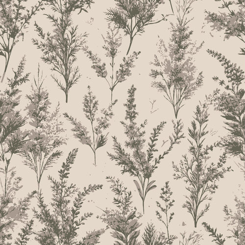 beige, sage green, heather sprigs, botanical pattern, wildflowers, delicate branches, nature motif, art nouveau style,, fabric panel, vintage aesthetic, muted tones, scattered florals, organic design, earthy palette, pressed flower look, meadow plants, soft neutrals, repeating pattern