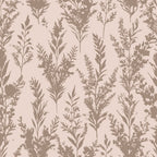 beige, taupe, brown, heather sprigs, botanical pattern, wildflowers, dried flowers, plant silhouettes, nature motifs, art nouveau style, organic shapes, flowing stems, delicate foliage, muted tones,, fabric panel, seamless repeat, vintage inspired, earthy palette, floral design