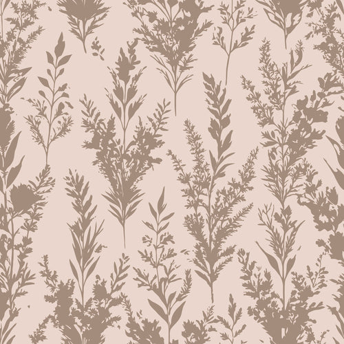beige, taupe, brown, heather sprigs, botanical pattern, wildflowers, dried flowers, plant silhouettes, nature motifs, art nouveau style, organic shapes, flowing stems, delicate foliage, muted tones,, fabric panel, seamless repeat, vintage inspired, earthy palette, floral design