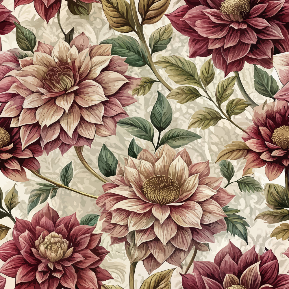 burgundy, mauve, sage green, cream, beige, hellebores, floral pattern, botanical design, art nouveau, vintage style,, fabric panel, layered petals, ornate flowers, decorative leaves, seamless repeat, elegant blooms, muted tones, winter flowers, botanical illustration