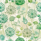 green, sage green, mint green, lime green, cream background, queen anne's lace, umbellifer flowers, delicate florals, botanical pattern, art nouveau style, nature inspired, wildflowers, lace flowers, organic shapes, flowing stems, garden motifs,, fabric panel, soft pastels, vintage botanical