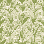 sage green, cream, botanical pattern, art nouveau, solomon's seal flowers, drooping blooms, flowing stems, organic curves, nature motif,, fabric panel, vintage style, floral design, spring flowers, garden theme, repeating pattern, textile design, earthy tones, botanical illustration