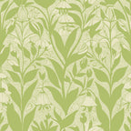sage green, cream, botanical pattern, solomon's seal flowers, art nouveau style,, fabric panel, floral motif, stylized leaves, nature inspired, vintage design, repeating pattern, organic shapes, decorative florals, flowing lines, botanical illustration, soft green tones, elegant flora