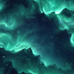 aurora borealis, northern lights, emerald green, teal, dark navy, starry sky, celestial pattern, mountain silhouettes, swirling lights, cosmic design, night sky,, fabric panel, mystical atmosphere, ethereal glow, dancing lights, astronomical theme, outdoor scene, luminous waves, winter sky