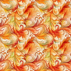 autumn swirls, orange, red, yellow, cream, golden, flowing patterns, decorative scrollwork, ornate flourishes, seamless repeat,, fabric panel, warm tones, fall colors, botanical motifs, elegant curves, artistic swirls, seasonal design, crafting material