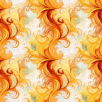 autumn swirls, orange, yellow, red, golden, cream, flowing curves, spiral patterns, ornate scrollwork, decorative flourishes, warm colors, fall theme, seamless repeat,, fabric panel, watercolor style, elegant swirls, filigree design, continuous pattern, seasonal motifs